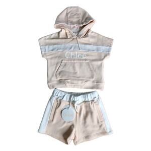 Chloé Girls Pink Iconic Logo Short Sleeve Hoodie & Shorts Set Size 4 yo
